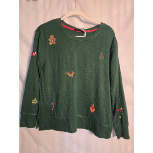 Women's Jane + Delancey Green Christmas Embroidered Sweatshirt S